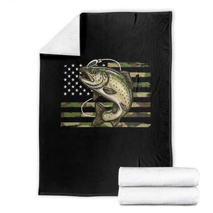 Camo Bass Fishing Throw Blanket Patriotic US Flag Fisherman TS10 Black Print Your Wear
