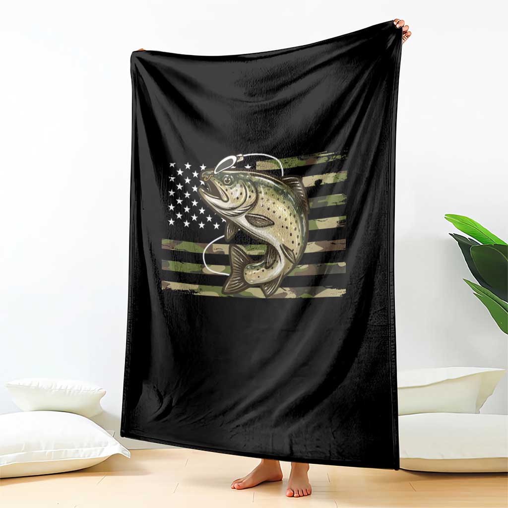 Camo Bass Fishing Throw Blanket Patriotic US Flag Fisherman TS10 Print Your Wear