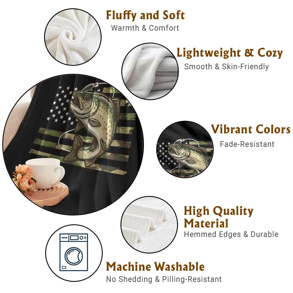 Camo Bass Fishing Throw Blanket Patriotic US Flag Fisherman TS10 Print Your Wear