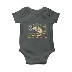 Camo Bass Fishing Baby Onesie Patriotic US Flag Fisherman TS10 Dark Heather Print Your Wear