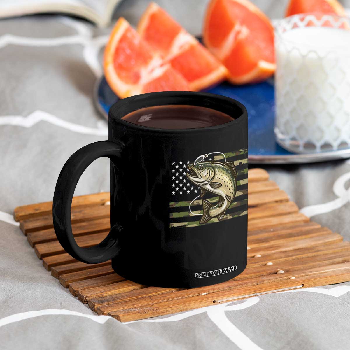 Camo Bass Fishing Coffee Mug Patriotic US Flag Fisherman TS10 Print Your Wear