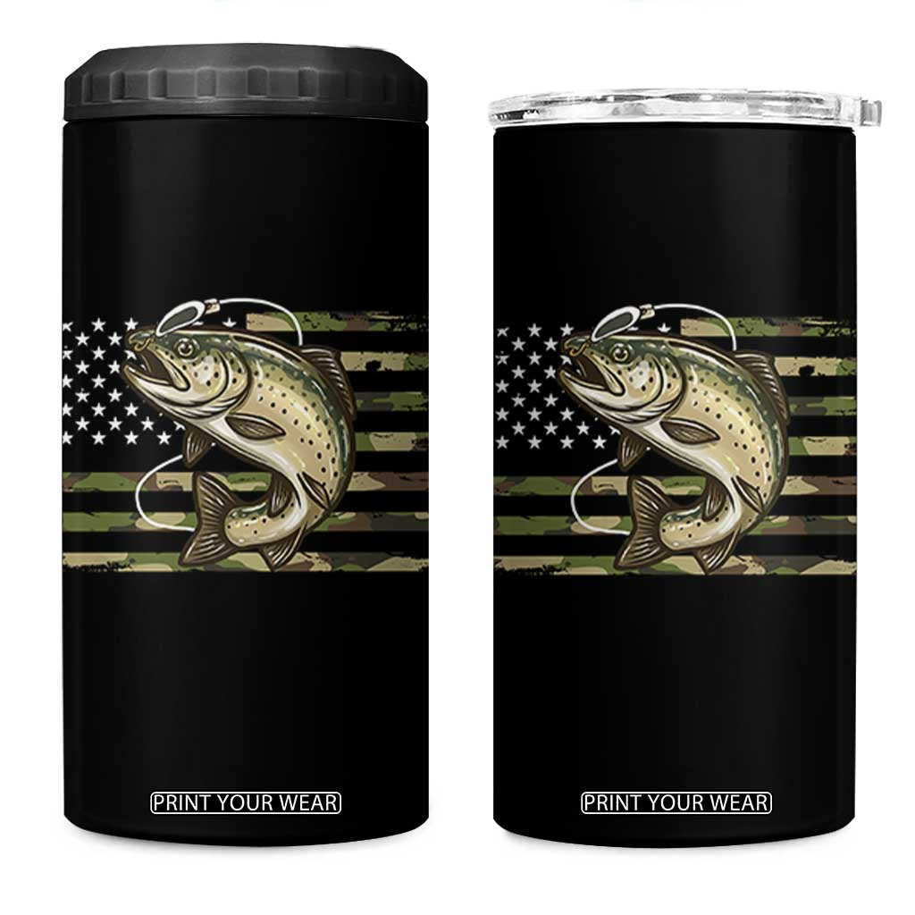 Camo Bass Fishing 4 in 1 Can Cooler Tumbler Patriotic US Flag Fisherman TS10 One Size: 16 oz Black Print Your Wear
