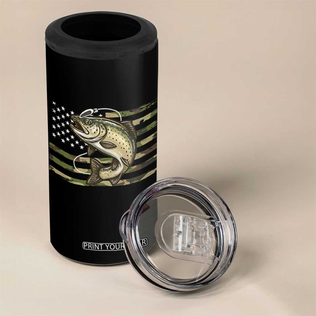 Camo Bass Fishing 4 in 1 Can Cooler Tumbler Patriotic US Flag Fisherman TS10 Print Your Wear