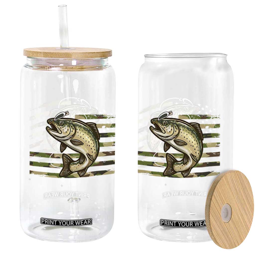 Camo Bass Fishing Glass Can Patriotic US Flag Fisherman TS10 Print Your Wear