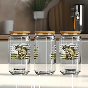 Camo Bass Fishing Glass Can Patriotic US Flag Fisherman TS10 Print Your Wear