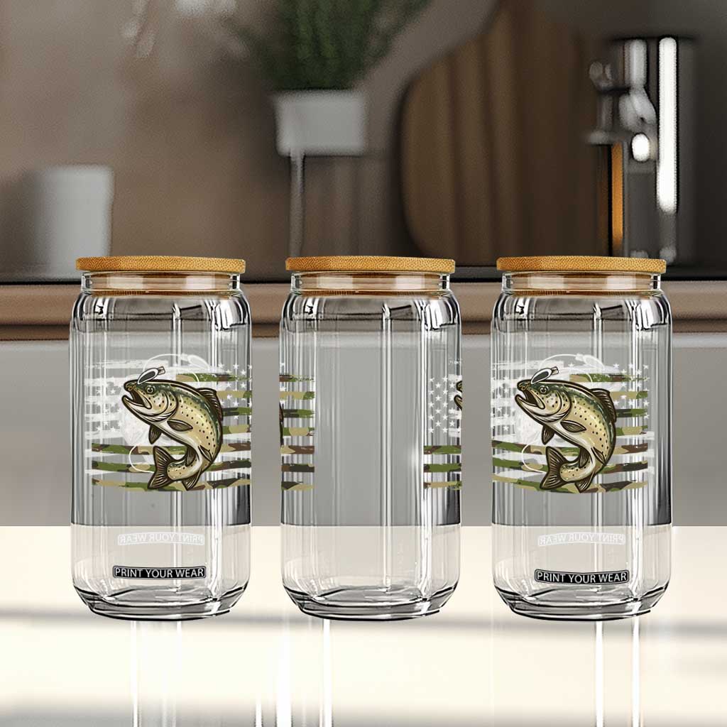 Camo Bass Fishing Glass Can Patriotic US Flag Fisherman TS10 Print Your Wear
