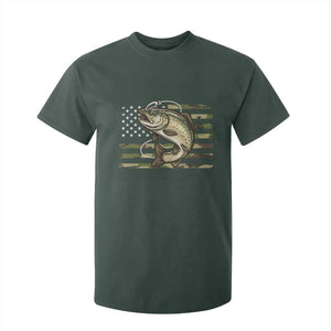 Camo Bass Fishing T Shirt For Kid Patriotic US Flag Fisherman TS10 Dark Forest Green Print Your Wear