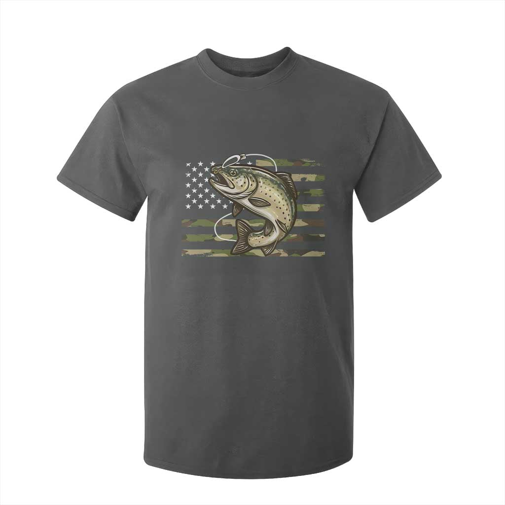 Camo Bass Fishing T Shirt For Kid Patriotic US Flag Fisherman TS10 Dark Heather Print Your Wear