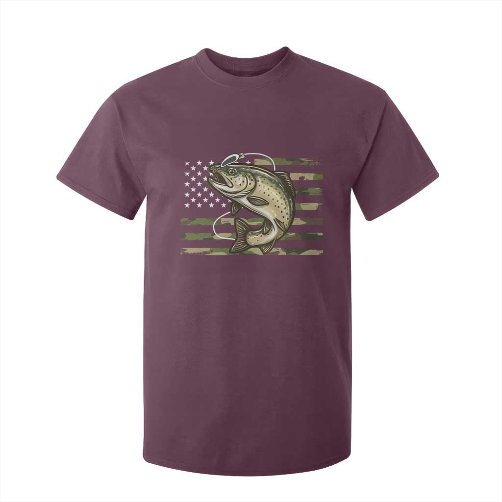 Camo Bass Fishing T Shirt For Kid Patriotic US Flag Fisherman TS10 Maroon Print Your Wear