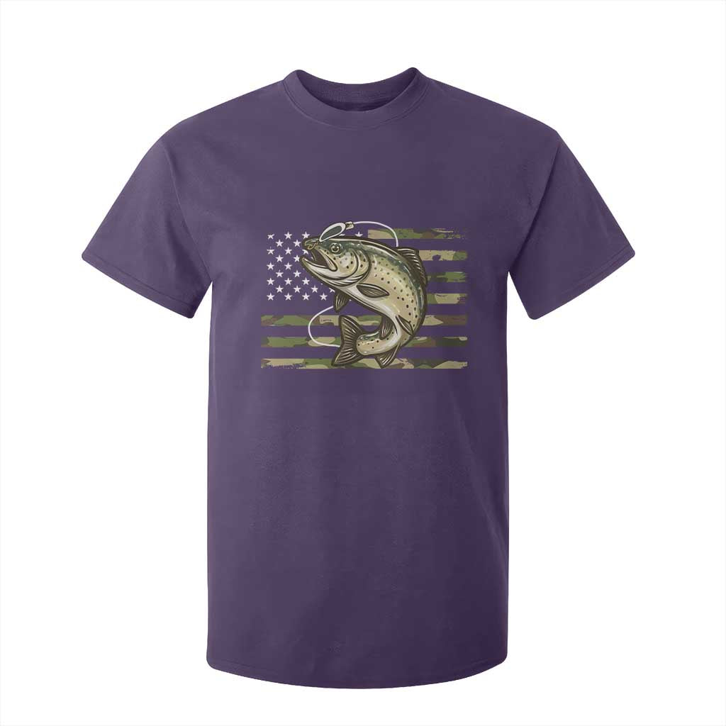 Camo Bass Fishing T Shirt For Kid Patriotic US Flag Fisherman TS10 Purple Print Your Wear