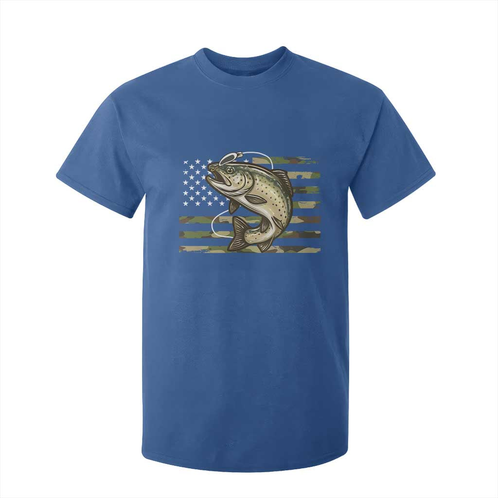 Camo Bass Fishing T Shirt For Kid Patriotic US Flag Fisherman TS10 Royal Blue Print Your Wear