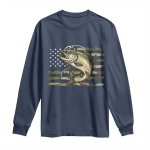 Camo Bass Fishing Long Sleeve Shirt Patriotic US Flag Fisherman TS10 Navy Print Your Wear