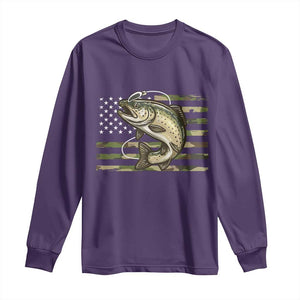 Camo Bass Fishing Long Sleeve Shirt Patriotic US Flag Fisherman TS10 Purple Print Your Wear