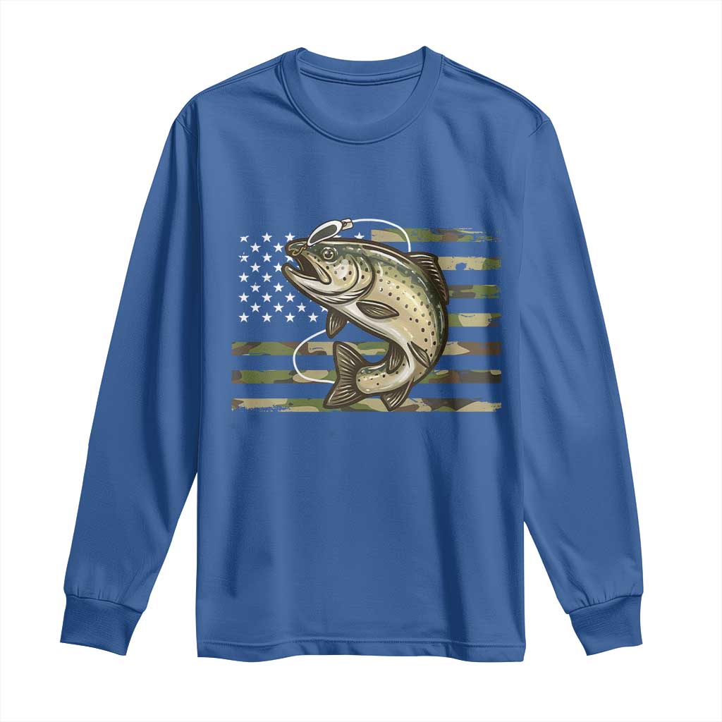 Camo Bass Fishing Long Sleeve Shirt Patriotic US Flag Fisherman TS10 Royal Blue Print Your Wear