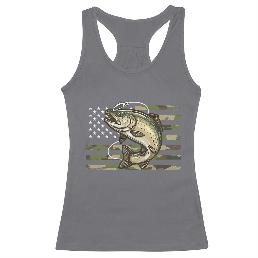 Camo Bass Fishing Racerback Tank Top Patriotic US Flag Fisherman TS10 Charcoal Print Your Wear