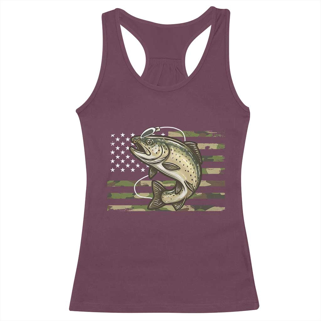 Camo Bass Fishing Racerback Tank Top Patriotic US Flag Fisherman TS10 Maroon Print Your Wear