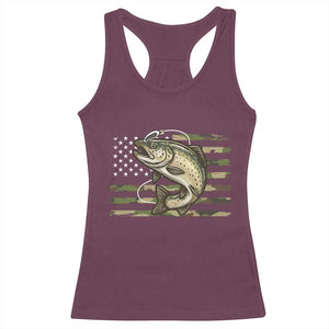 Camo Bass Fishing Racerback Tank Top Patriotic US Flag Fisherman TS10 Maroon Print Your Wear