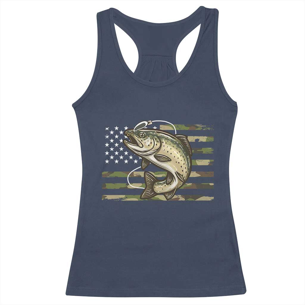 Camo Bass Fishing Racerback Tank Top Patriotic US Flag Fisherman TS10 Navy Print Your Wear