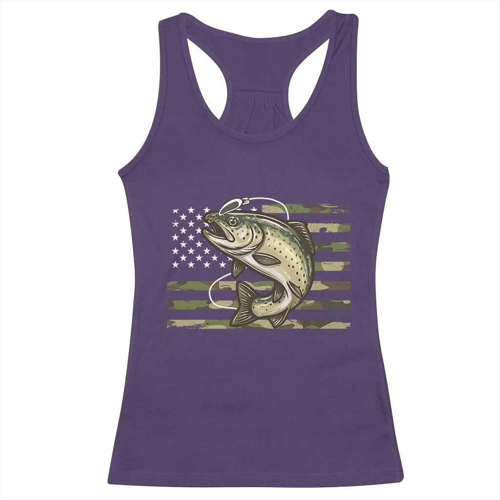 Camo Bass Fishing Racerback Tank Top Patriotic US Flag Fisherman TS10 Purple Print Your Wear