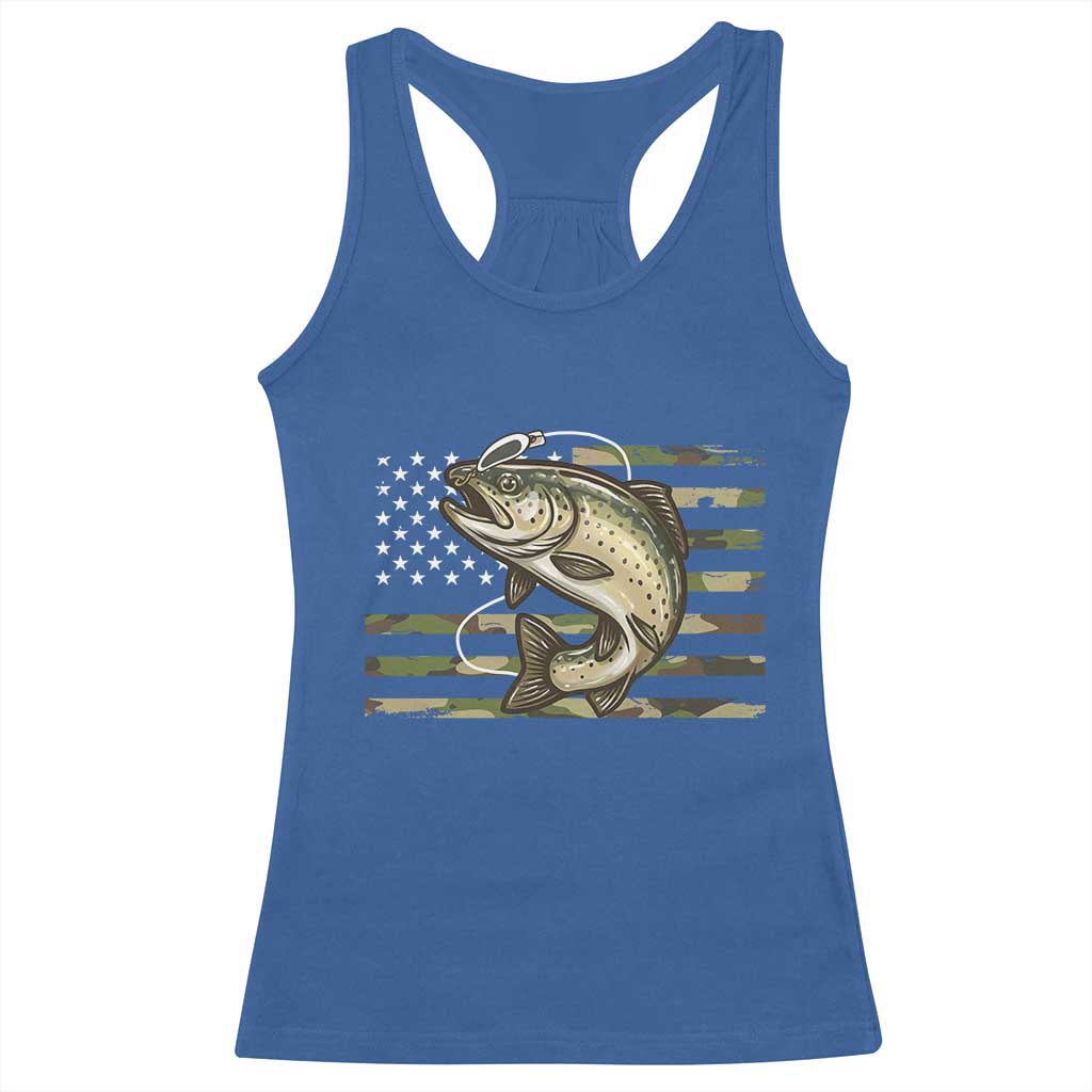 Camo Bass Fishing Racerback Tank Top Patriotic US Flag Fisherman TS10 Royal Blue Print Your Wear