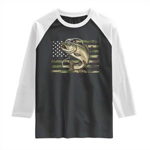 Camo Bass Fishing Raglan Shirt Patriotic US Flag Fisherman TS10 Black White Print Your Wear