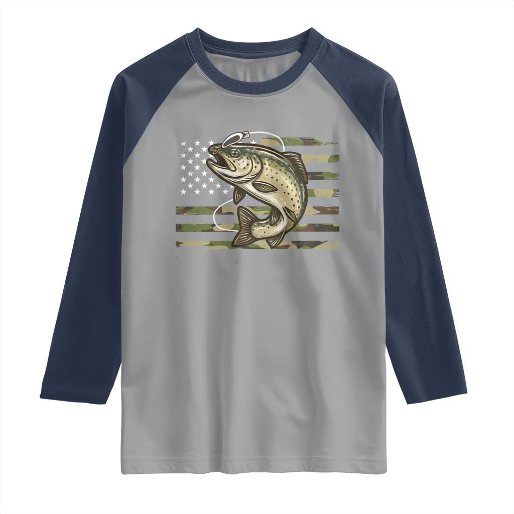 Camo Bass Fishing Raglan Shirt Patriotic US Flag Fisherman TS10 Sport Gray Navy Print Your Wear