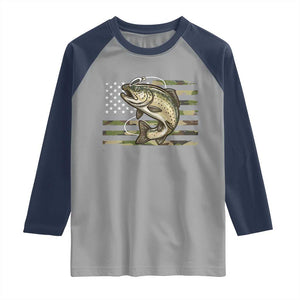 Camo Bass Fishing Raglan Shirt Patriotic US Flag Fisherman TS10 Sport Gray Navy Print Your Wear