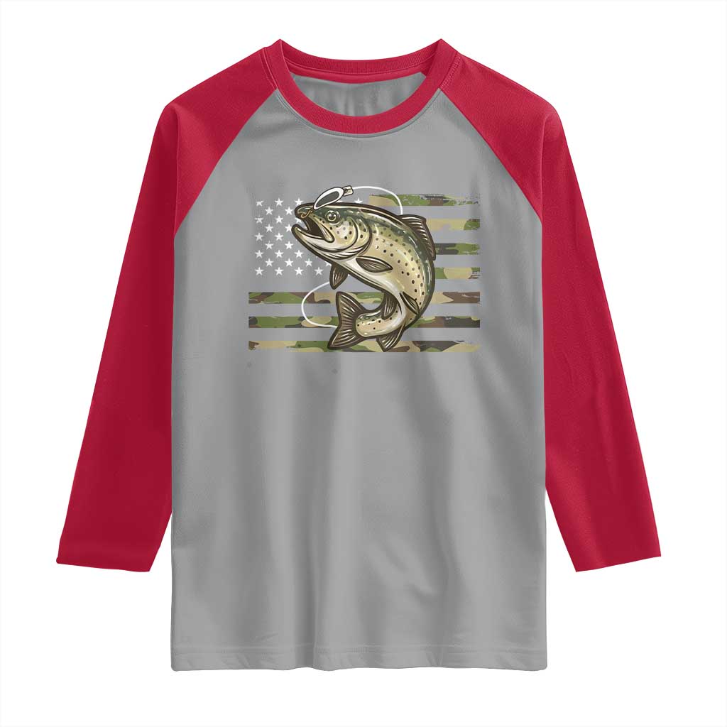 Camo Bass Fishing Raglan Shirt Patriotic US Flag Fisherman TS10 Sport Gray Red Print Your Wear