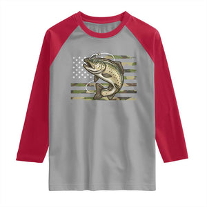 Camo Bass Fishing Raglan Shirt Patriotic US Flag Fisherman TS10 Sport Gray Red Print Your Wear