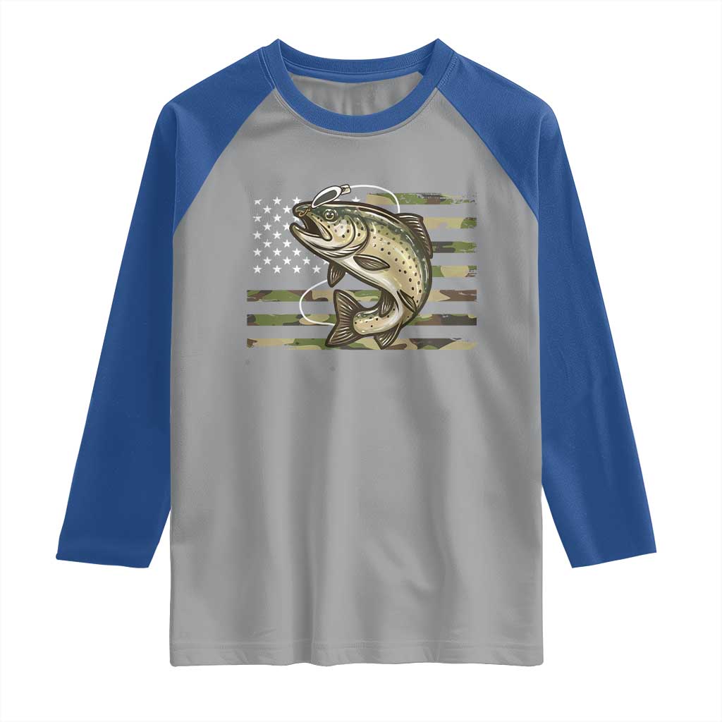 Camo Bass Fishing Raglan Shirt Patriotic US Flag Fisherman TS10 Sport Gray Royal Print Your Wear