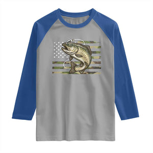 Camo Bass Fishing Raglan Shirt Patriotic US Flag Fisherman TS10 Sport Gray Royal Print Your Wear