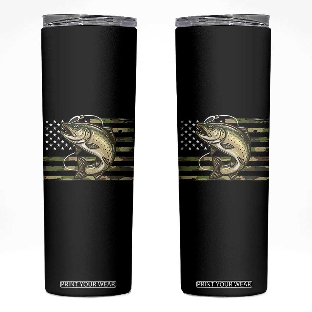 Camo Bass Fishing Skinny Tumbler Patriotic US Flag Fisherman TS10 Black Print Your Wear