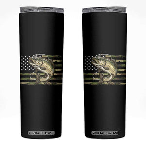 Camo Bass Fishing Skinny Tumbler Patriotic US Flag Fisherman TS10 Black Print Your Wear