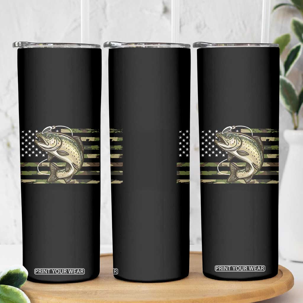 Camo Bass Fishing Skinny Tumbler Patriotic US Flag Fisherman TS10 Print Your Wear