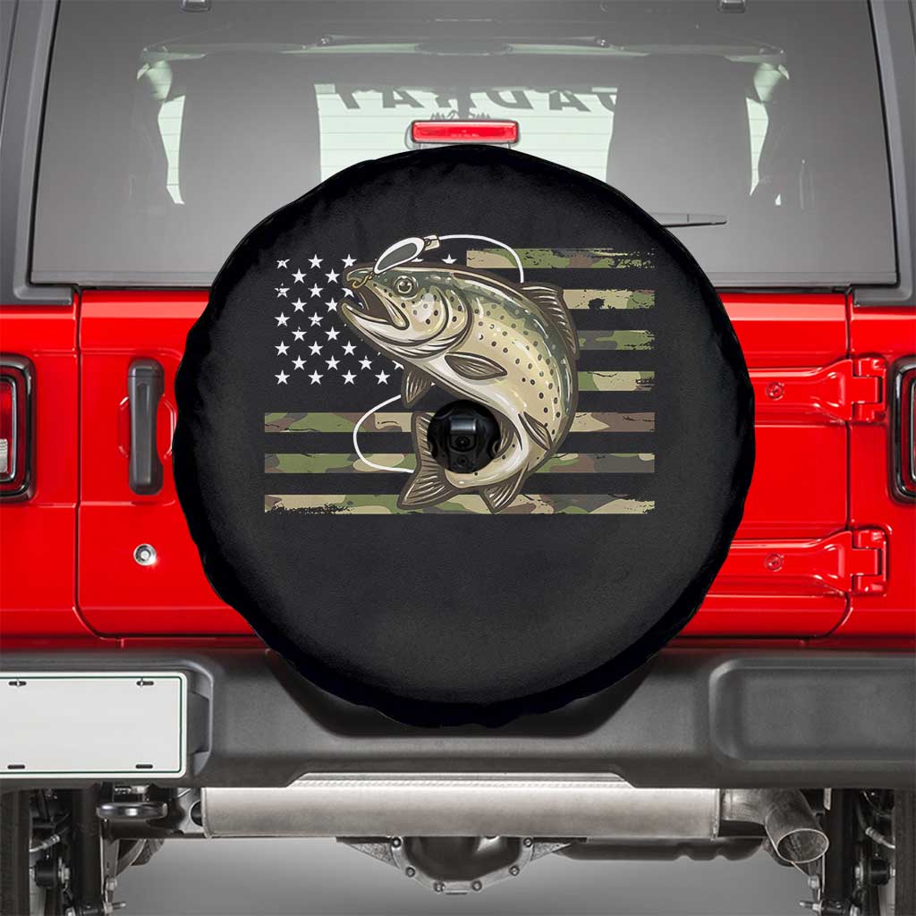 Camo Bass Fishing Spare Tire Cover Patriotic US Flag Fisherman TS10 Black Print Your Wear