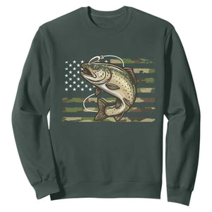 Camo Bass Fishing Sweatshirt Patriotic US Flag Fisherman TS10 Dark Forest Green Print Your Wear