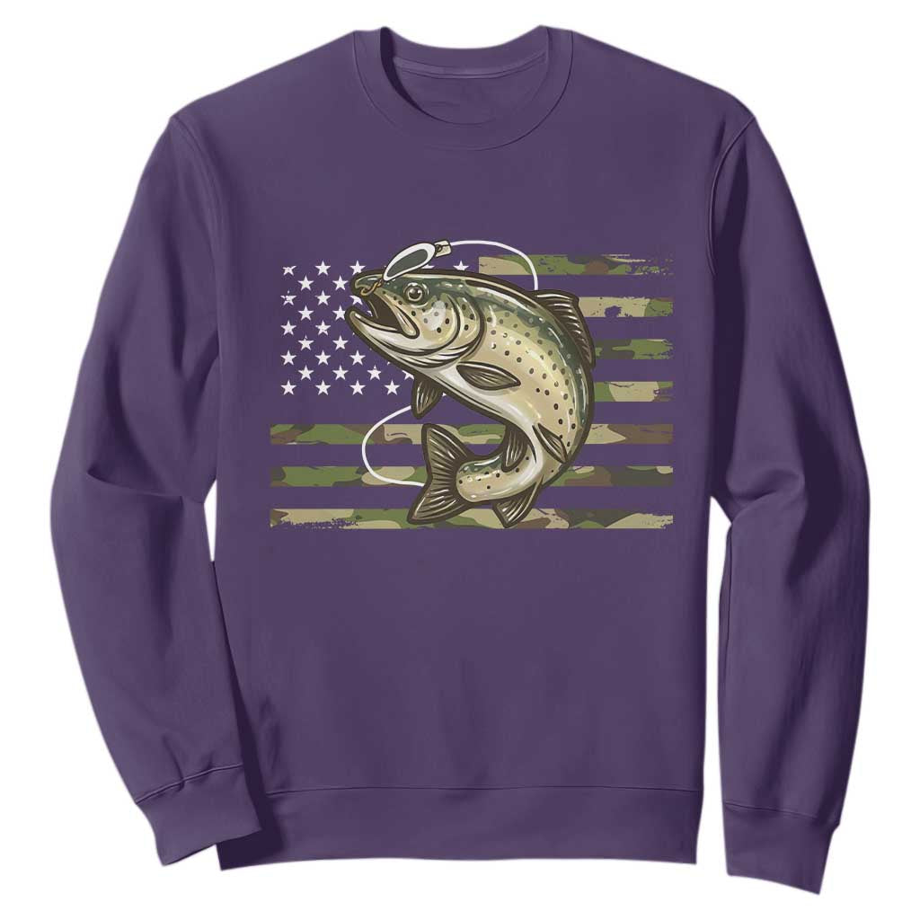Camo Bass Fishing Sweatshirt Patriotic US Flag Fisherman TS10 Purple Print Your Wear