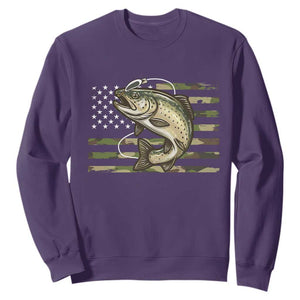 Camo Bass Fishing Sweatshirt Patriotic US Flag Fisherman TS10 Purple Print Your Wear