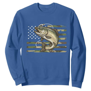 Camo Bass Fishing Sweatshirt Patriotic US Flag Fisherman TS10 Royal Blue Print Your Wear