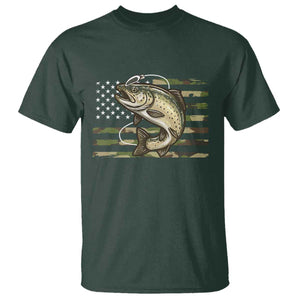 Camo Bass Fishing T Shirt Patriotic US Flag Fisherman TS10 Dark Forest Green Print Your Wear