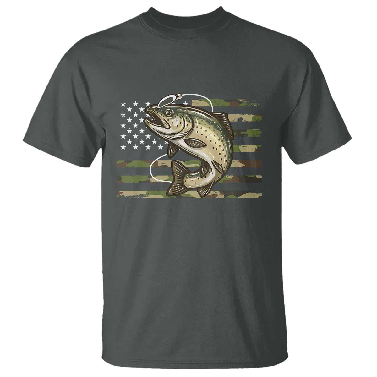 Camo Bass Fishing T Shirt Patriotic US Flag Fisherman TS10 Dark Heather Print Your Wear