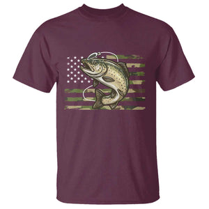 Camo Bass Fishing T Shirt Patriotic US Flag Fisherman TS10 Maroon Print Your Wear