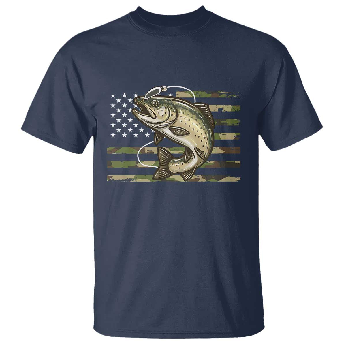 Camo Bass Fishing T Shirt Patriotic US Flag Fisherman TS10 Navy Print Your Wear