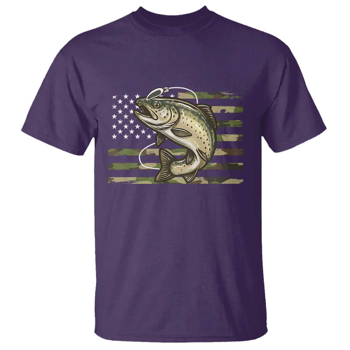 Camo Bass Fishing T Shirt Patriotic US Flag Fisherman TS10 Purple Print Your Wear