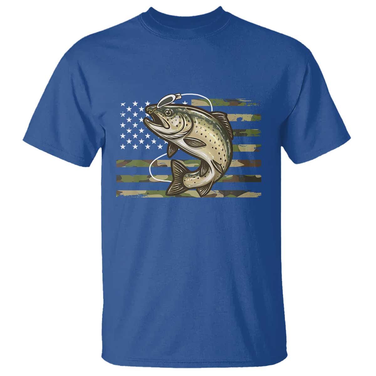 Camo Bass Fishing T Shirt Patriotic US Flag Fisherman TS10 Royal Blue Print Your Wear