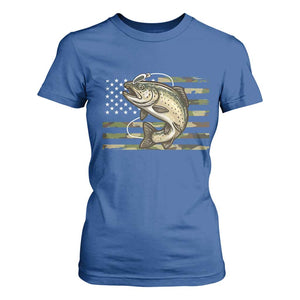 Camo Bass Fishing T Shirt For Women Patriotic US Flag Fisherman TS10 Royal Blue Print Your Wear
