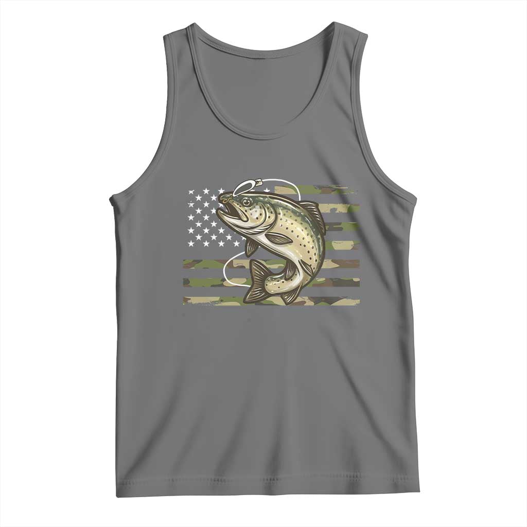 Camo Bass Fishing Tank Top Patriotic US Flag Fisherman TS10 Black Heather Print Your Wear