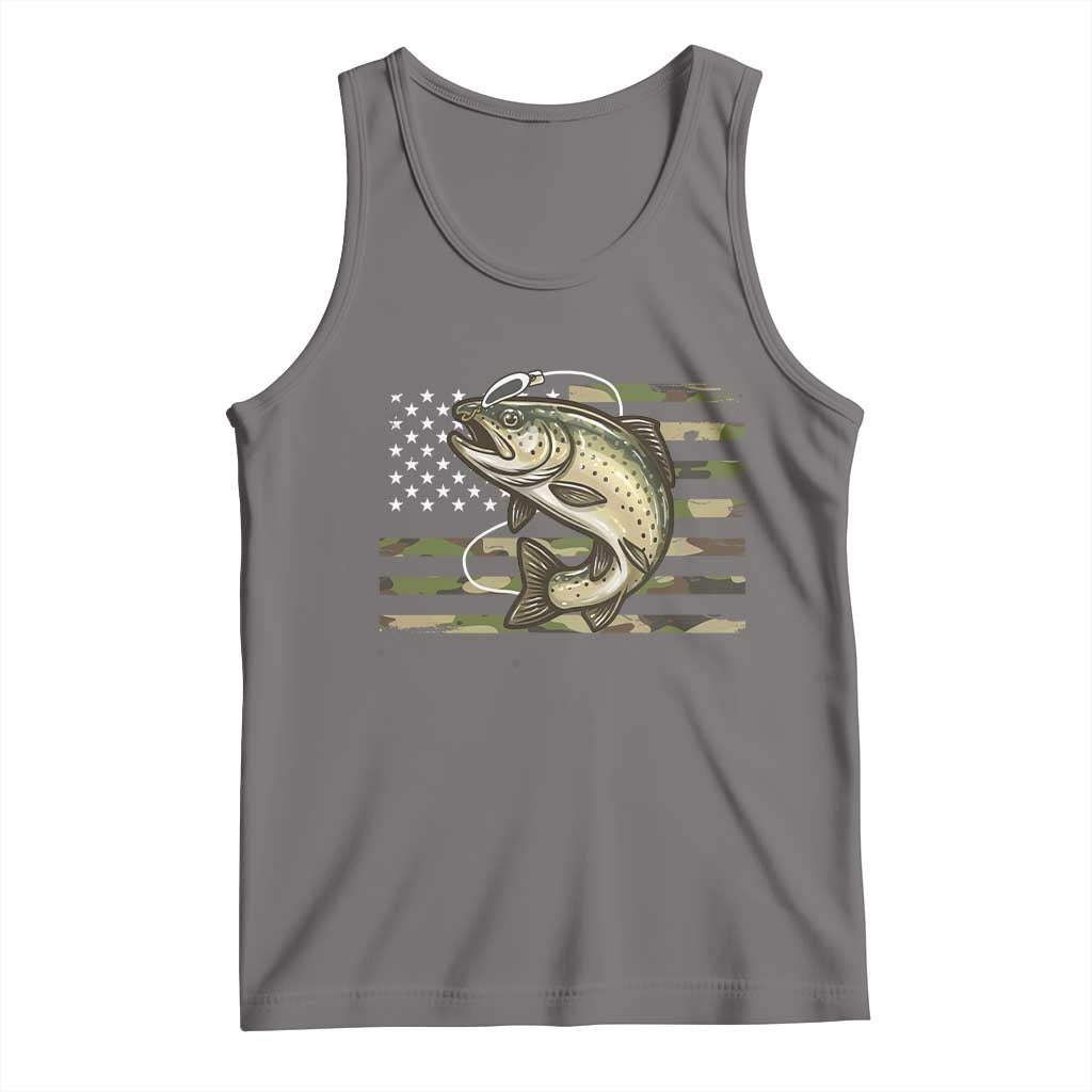 Camo Bass Fishing Tank Top Patriotic US Flag Fisherman TS10 Deep Heather Print Your Wear