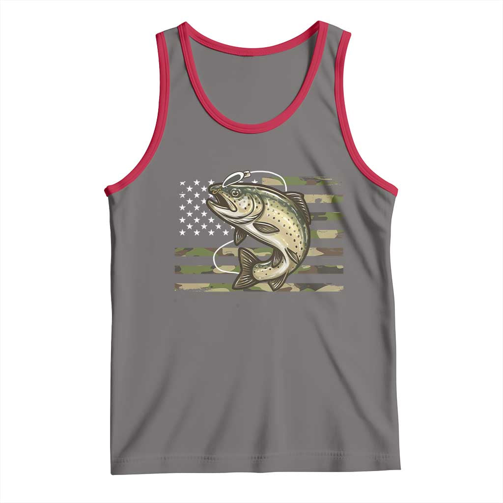 Camo Bass Fishing Tank Top Patriotic US Flag Fisherman TS10 Deep Heather Red Print Your Wear