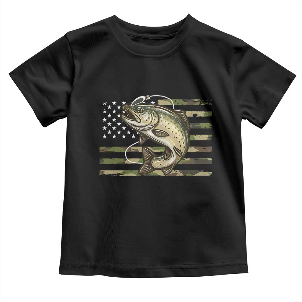 Camo Bass Fishing Toddler T Shirt Patriotic US Flag Fisherman TS10 Black Print Your Wear